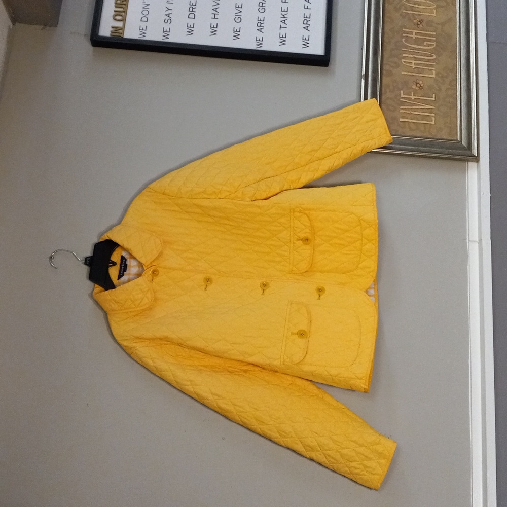 Lands End Sunshine Yellow, Quilted, Thermolite, 2 Pocket, Button Down Jacket